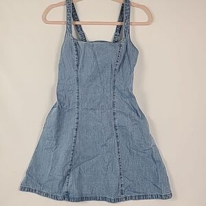 NWT Hollister Square Neck A-Line Denim Mini Zip Up Sleeveless Dress Size M